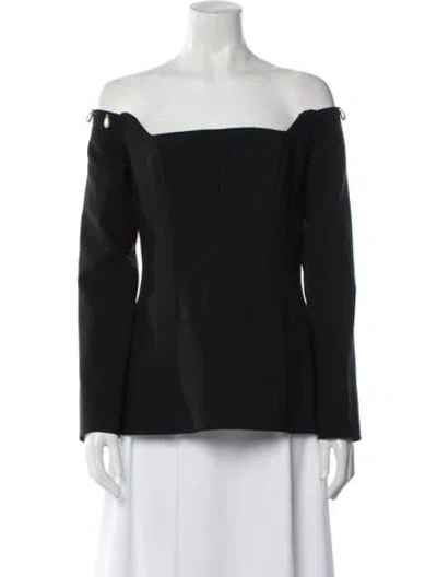 Pre-owned Lela Rose Linen Off-the-shoulder Blouse In Black