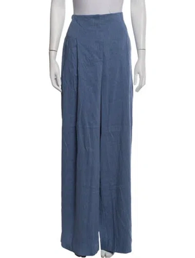 Pre-owned Lela Rose Linen Wide Leg Pants W/ Tags In Blue