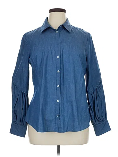 Pre-owned Lela Rose Long Sleeve Blouse In Blue