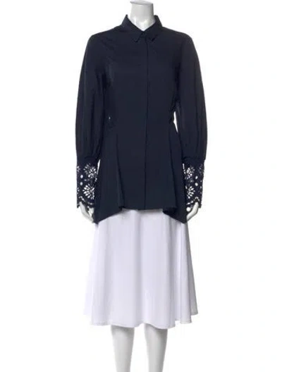 Pre-owned Lela Rose Long Sleeve Blouse In Blue