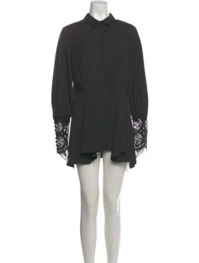Pre-owned Lela Rose Long Sleeve Blouse In Gray