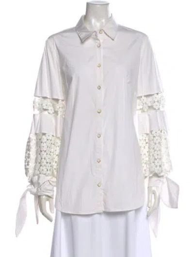 Pre-owned Lela Rose Long Sleeve Blouse In Neutral