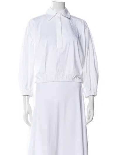 Pre-owned Lela Rose Long Sleeve Blouse In White