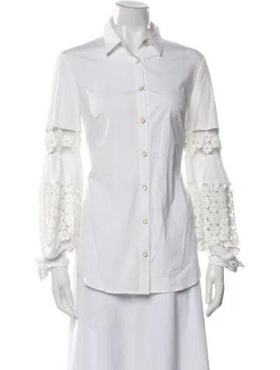 Pre-owned Lela Rose Long Sleeve Blouse In White