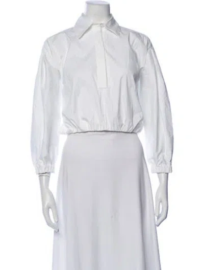 Pre-owned Lela Rose Long Sleeve Blouse In White