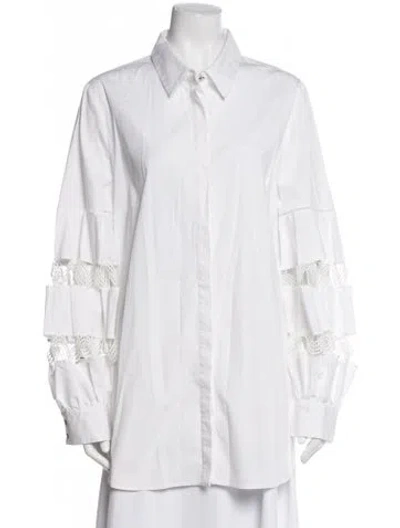 Pre-owned Lela Rose Long Sleeve Blouse In White