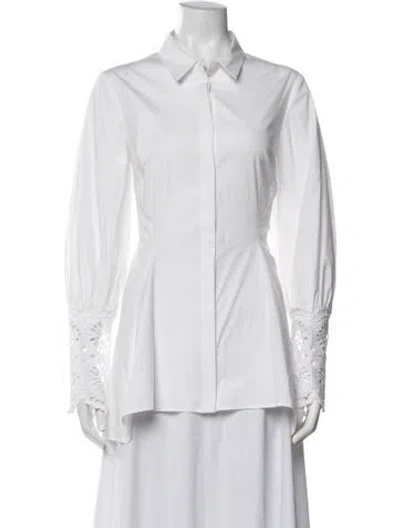 Pre-owned Lela Rose Long Sleeve Blouse In White
