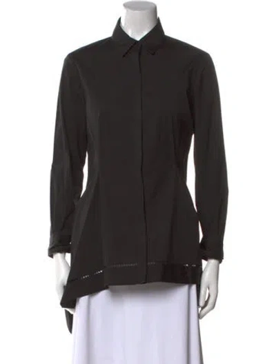 Pre-owned Lela Rose Long Sleeve Button-up Top In Black