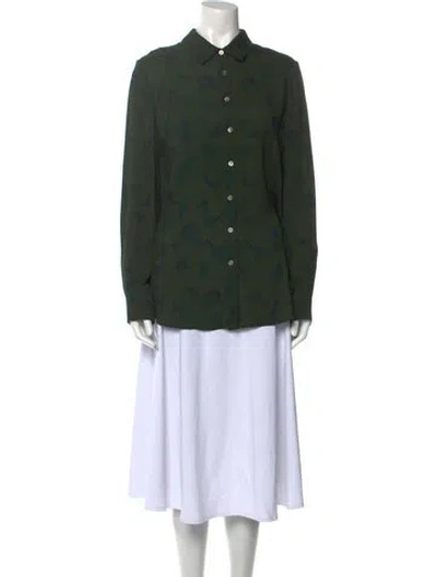 Pre-owned Lela Rose Long Sleeve Button-up Top W/ Tags In Green