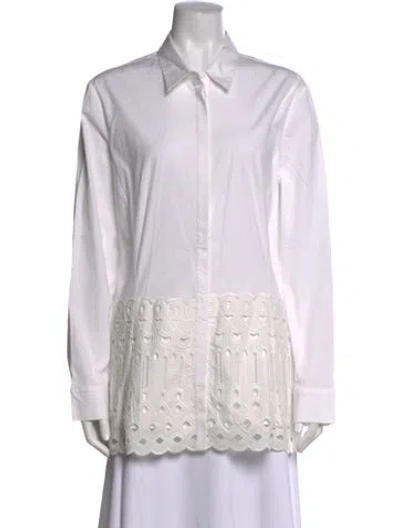 Pre-owned Lela Rose Long Sleeve Button-up Top In White