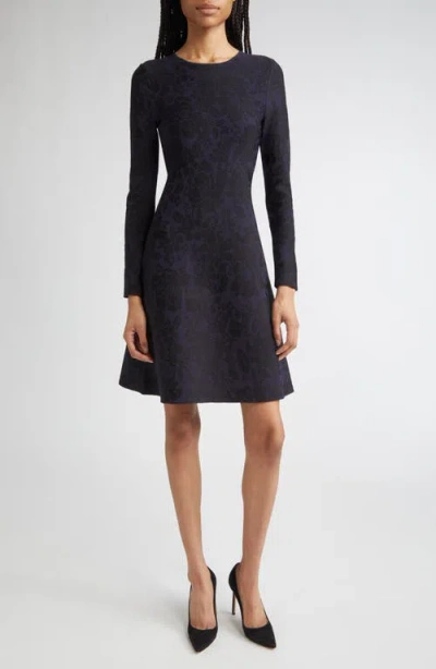 Lela Rose Long Sleeve Floral Jacquard Minidress In Blue