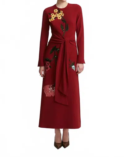 Lela Rose Long Sleeve Tie-waist Dress In Wine In Red