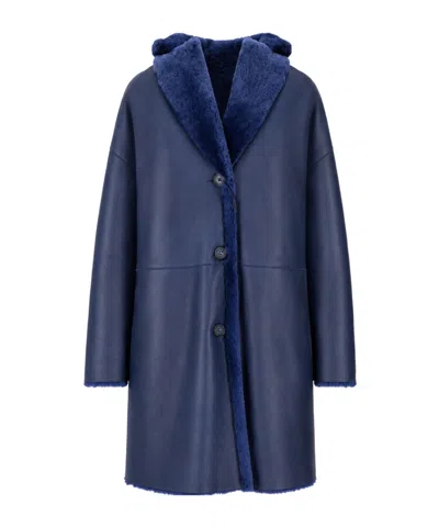 Lela Rose Long-sleeved Leather Jacket In Blue