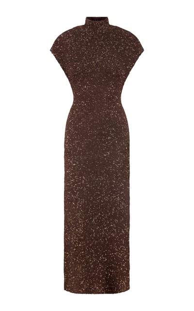 Lela Rose Merino Wool-blend Maxi Dress In Brown