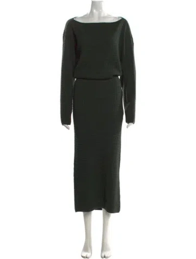 Pre-owned Lela Rose Merino Wool Long Dress In Green
