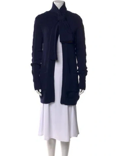 Pre-owned Lela Rose Merino Wool Mock Neck Sweater In Blue