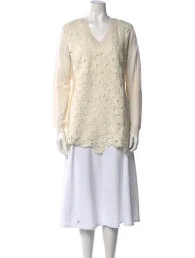 Pre-owned Lela Rose Merino Wool Patterned Sweater In Neutral