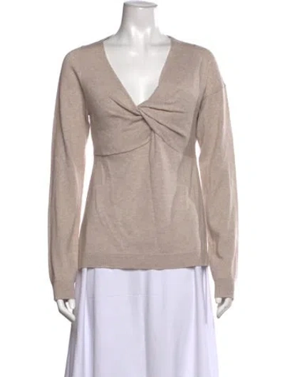 Pre-owned Lela Rose Merino Wool V-neck Sweater W/ Tags In Neutrals