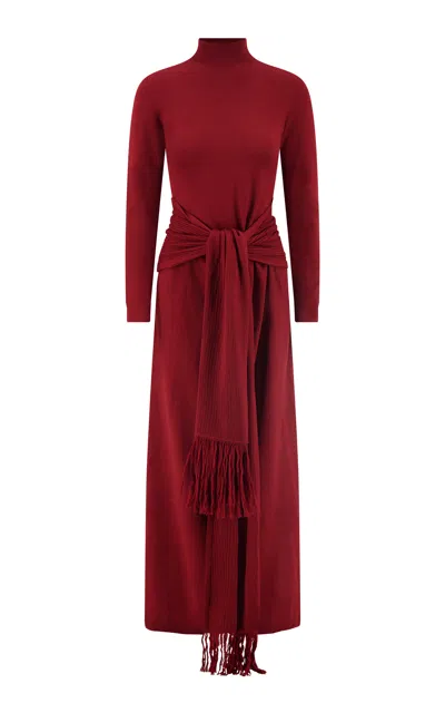 Lela Rose Merino Wool Wrap Dress In Red