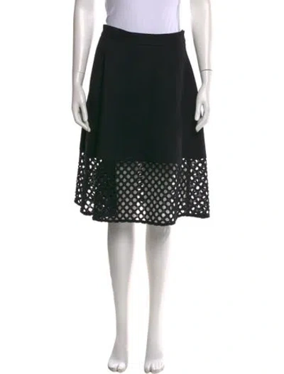 Pre-owned Lela Rose Mesh Accents Knee-length Skirt In Black