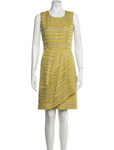 Pre-owned Lela Rose Mesh Mini Dress In Neutrals/yellow