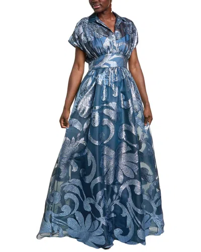 LELA ROSE METALLIC FLORAL FIL COUPE SILK-BLEND GOWN