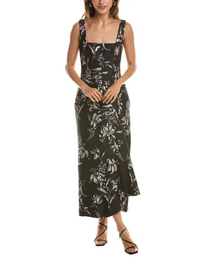 Lela Rose Metallic Floral Jacquard Silk-blend Cascade Dress In Black