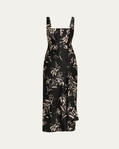Lela Rose Metallic Floral Jacquard Sleeveless Maxi Dress In Black