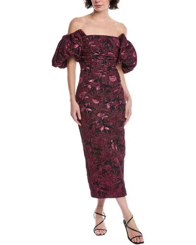 Lela Rose Metallic Jacquard Cocktail Dress In Burgundy