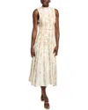 Lela Rose Pleated Floral Striped Jacquard Mock-neck Sleeveless Midi Dress