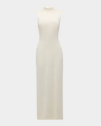 Lela Rose Mock-neck Embellished Sleeveless Knit Maxi Dress In Ivory