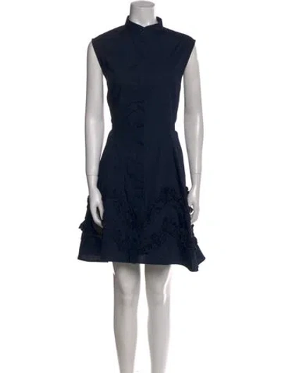 Pre-owned Lela Rose Mock Neck Knee-length Dress In Blue