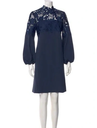 Pre-owned Lela Rose Mock Neck Knee-length Dress W/ Tags In Blue