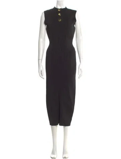Pre-owned Lela Rose Mock Neck Long Dress In Black