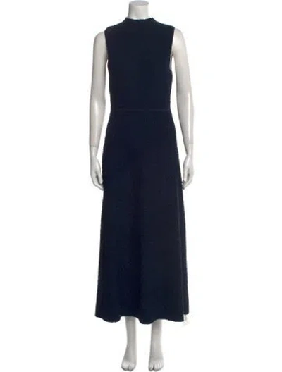 Pre-owned Lela Rose Mock Neck Long Dress In Blue