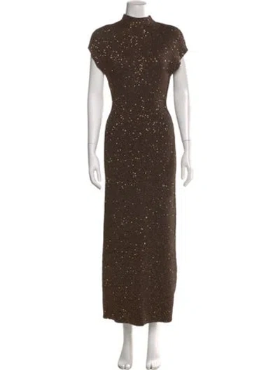 Pre-owned Lela Rose Mock Neck Long Dress In Brown