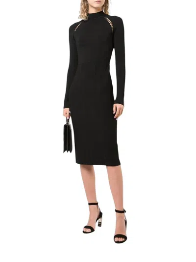 Lela Rose Mock Neck Long Sleeve Knit Cocktail Dress In Black