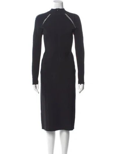 Pre-owned Lela Rose Mock Neck Midi Length Dress In Black
