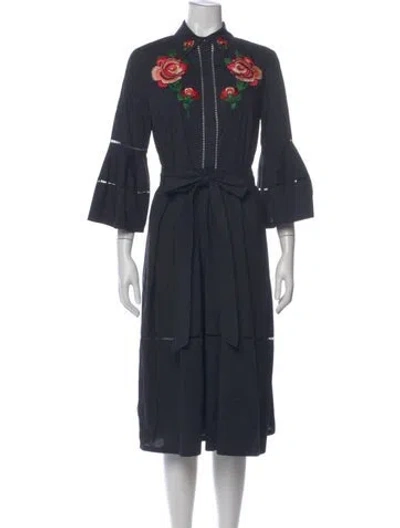 Pre-owned Lela Rose Mock Neck Midi Length Dress In Blue