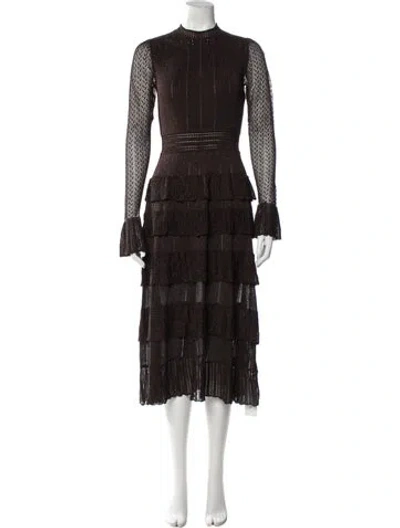 Pre-owned Lela Rose Mock Neck Midi Length Dress In Brown