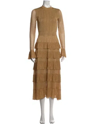 Pre-owned Lela Rose Mock Neck Midi Length Dress W/ Tags In Gold
