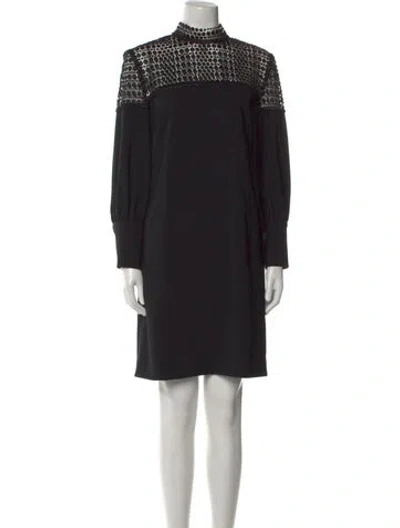 Pre-owned Lela Rose Mock Neck Mini Dress In Black