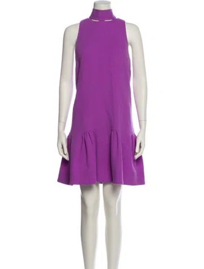Pre-owned Lela Rose Mock Neck Mini Dress In Purple