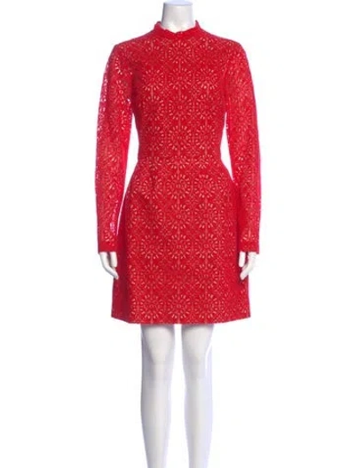 Pre-owned Lela Rose Mock Neck Mini Dress In Red