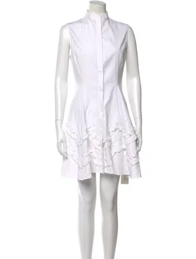 Pre-owned Lela Rose Mock Neck Mini Dress In White