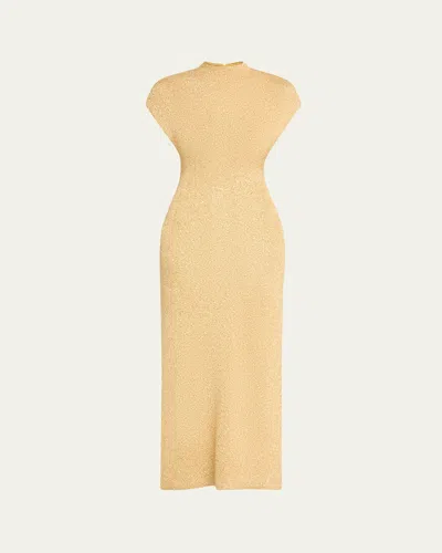 Lela Rose Mock-neck Sequin Knit Ankle Dress In Yellow