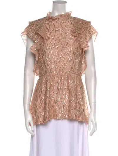 Pre-owned Lela Rose Mock Neck Short Sleeve Blouse In Pink