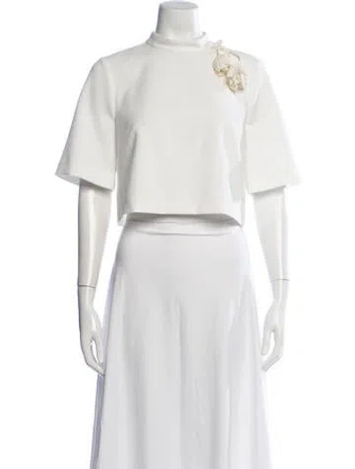 Pre-owned Lela Rose Mock Neck Short Sleeve Crop Top In Neutral