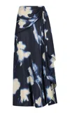 Lela Rose Abstract Floral Cascade Ruffle Crepe Skirt In Blue