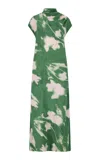 Lela Rose Abstract Floral Draped Asymmetric Crepe Gown In Green